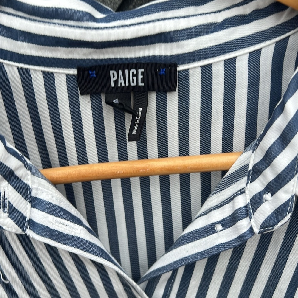 PAIGE Black and White Striped Casual Shirt